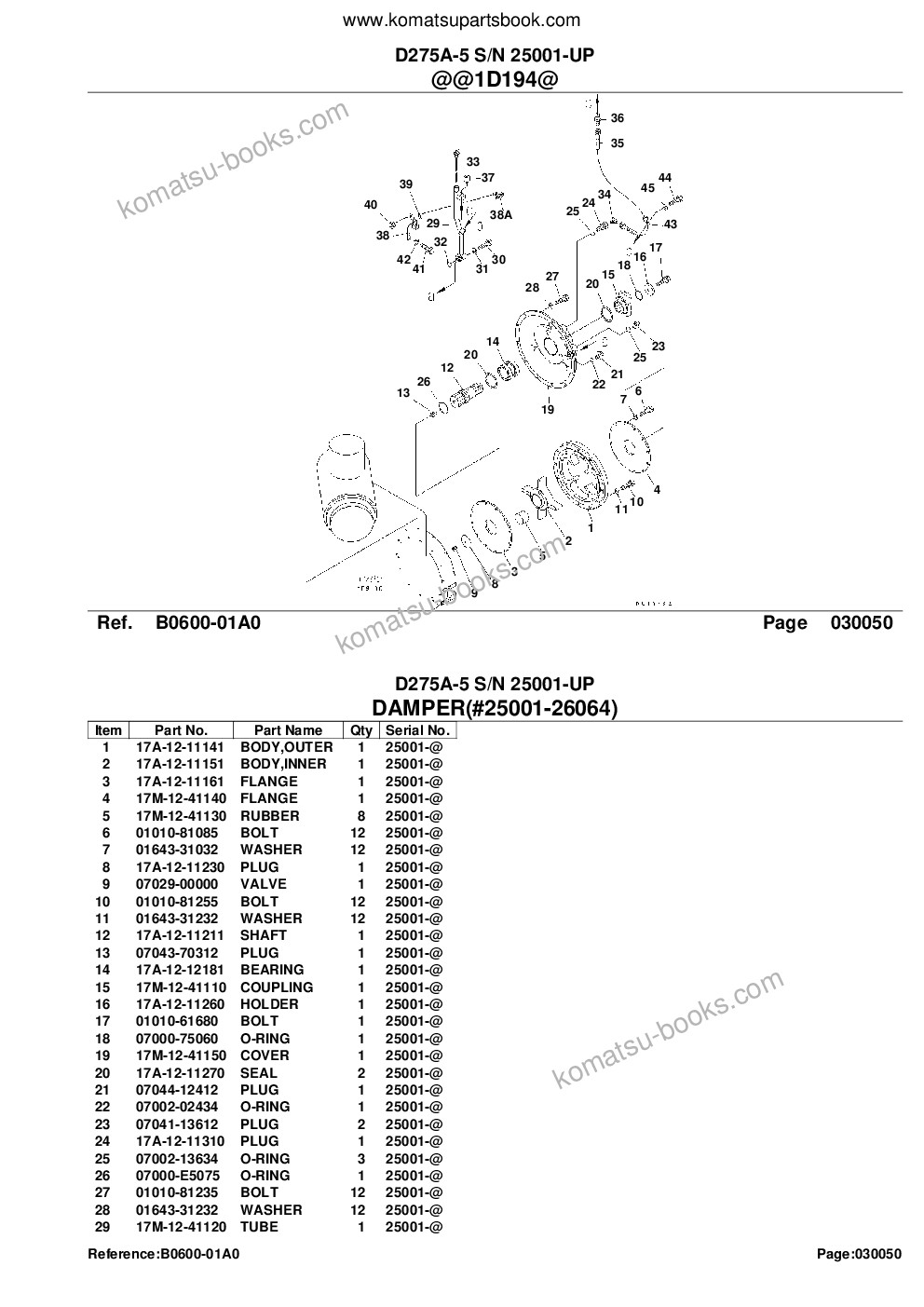 Komatsu d275a-5 s/n 25001-up Parts catalog cover Page 8