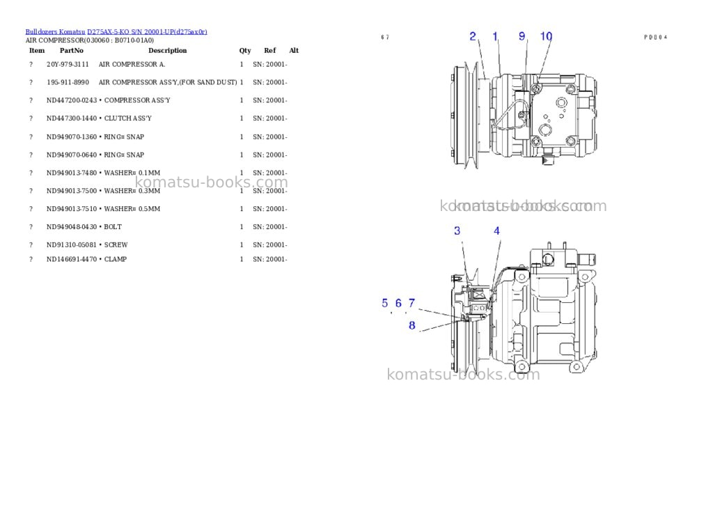Komatsu d275ax-5-ko s/n 20001-up Parts catalog cover Page 4 Komatsu d275ax-5-ko s/n 20001-up Parts catalog cover Page 4