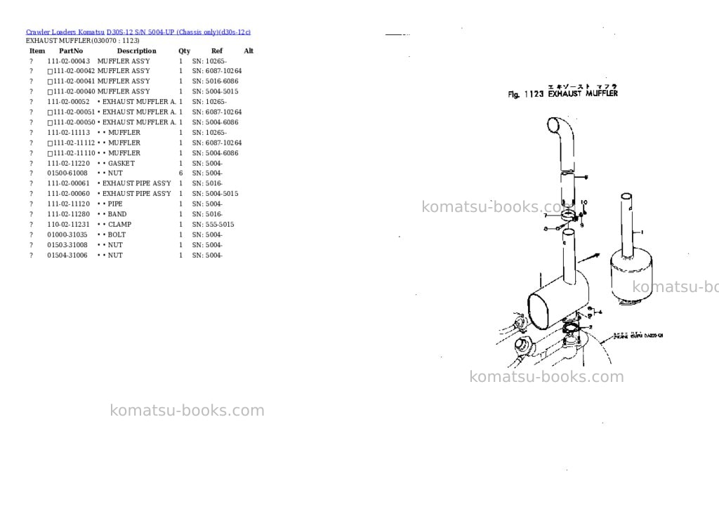Komatsu D30S-12 S/N 5004-UP (Chassis only) Parts catalog cover Page 6