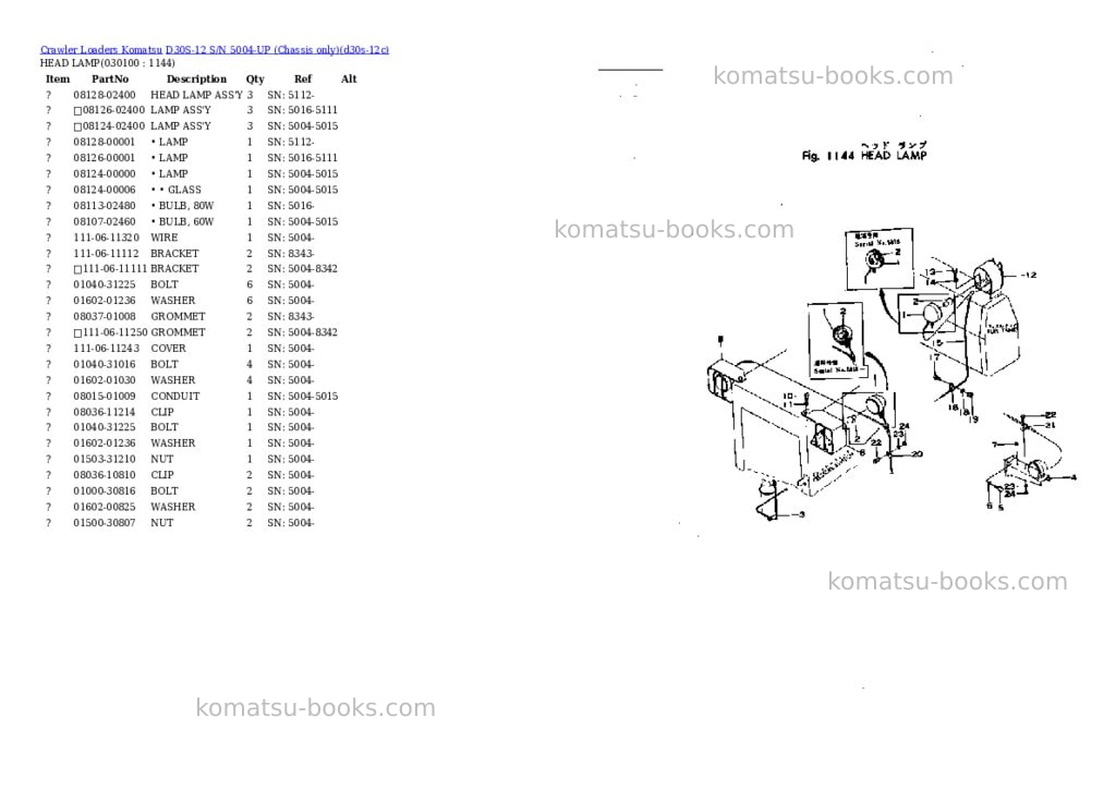 Komatsu D30S-12 S/N 5004-UP (Chassis only) Parts catalog cover Page 9