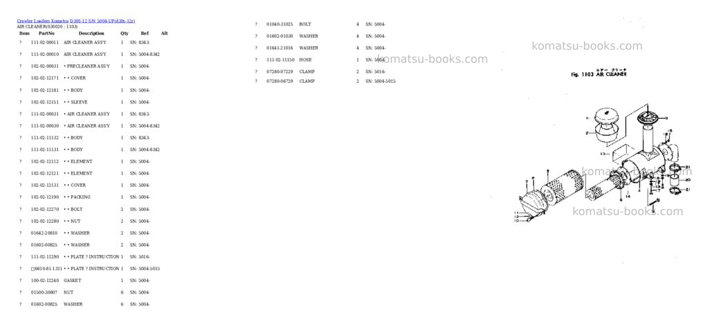 Komatsu d30s-12 s/n 5004-up chassis only Parts catalog cover