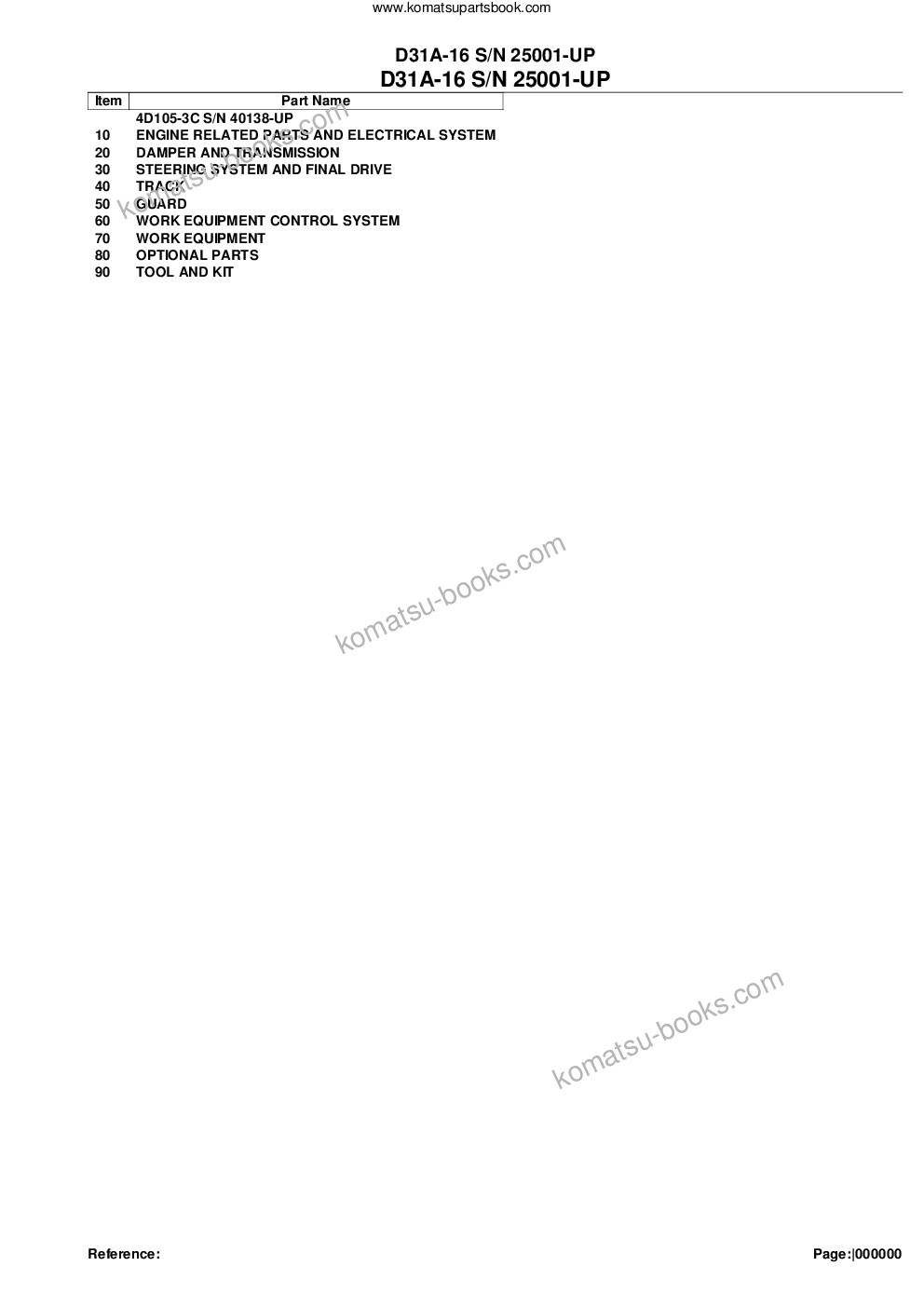Komatsu d31a-16 s/n 25001-up Parts catalog cover Komatsu d31a-16 s/n 25001-up Parts catalog cover
