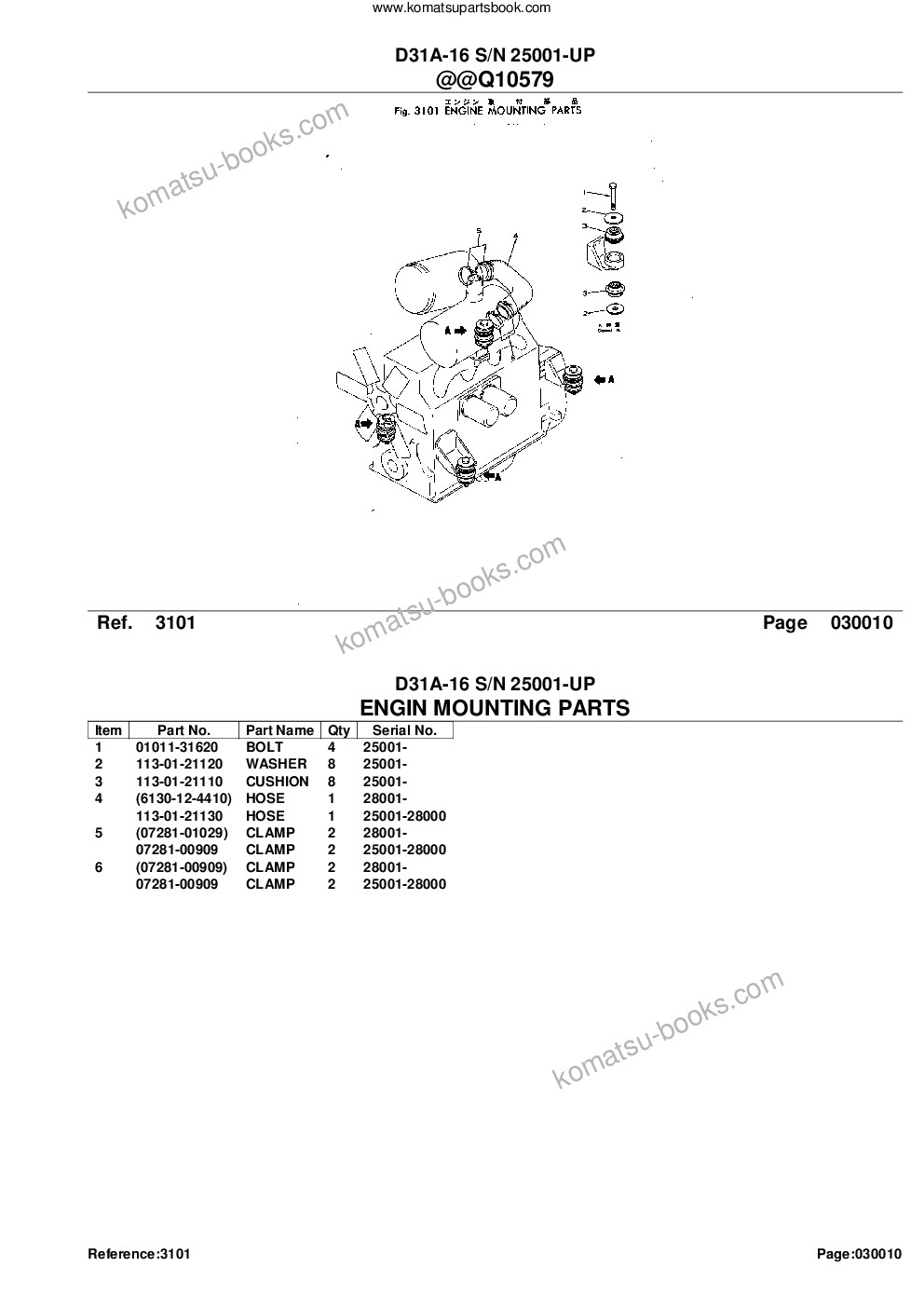 Komatsu d31a-16 s/n 25001-up Parts catalog cover Page 3 Komatsu d31a-16 s/n 25001-up Parts catalog cover Page 3