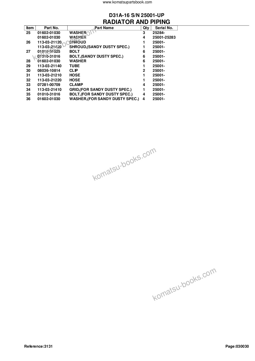 Komatsu d31a-16 s/n 25001-up Parts catalog cover Page 7 Komatsu d31a-16 s/n 25001-up Parts catalog cover Page 7