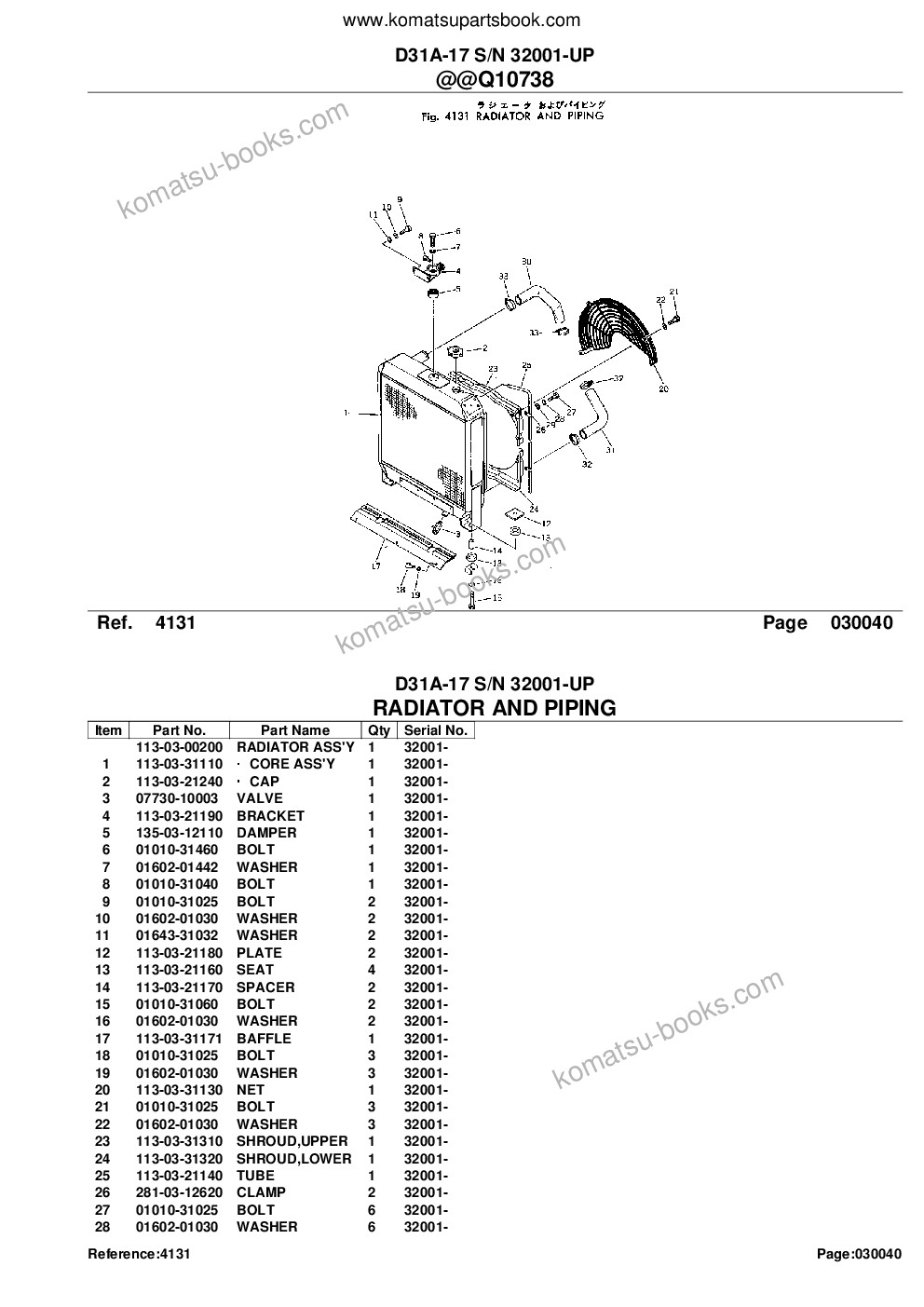 Komatsu d31a-17 s/n 32001-up Parts catalog cover Page 8
