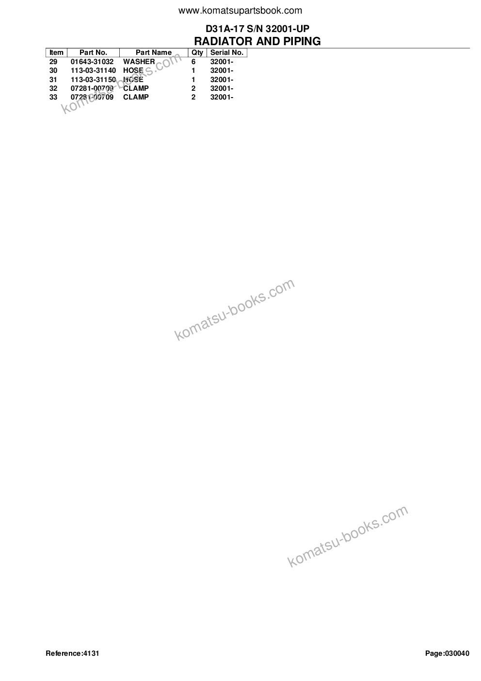 Komatsu d31a-17 s/n 32001-up Parts catalog cover Page 9