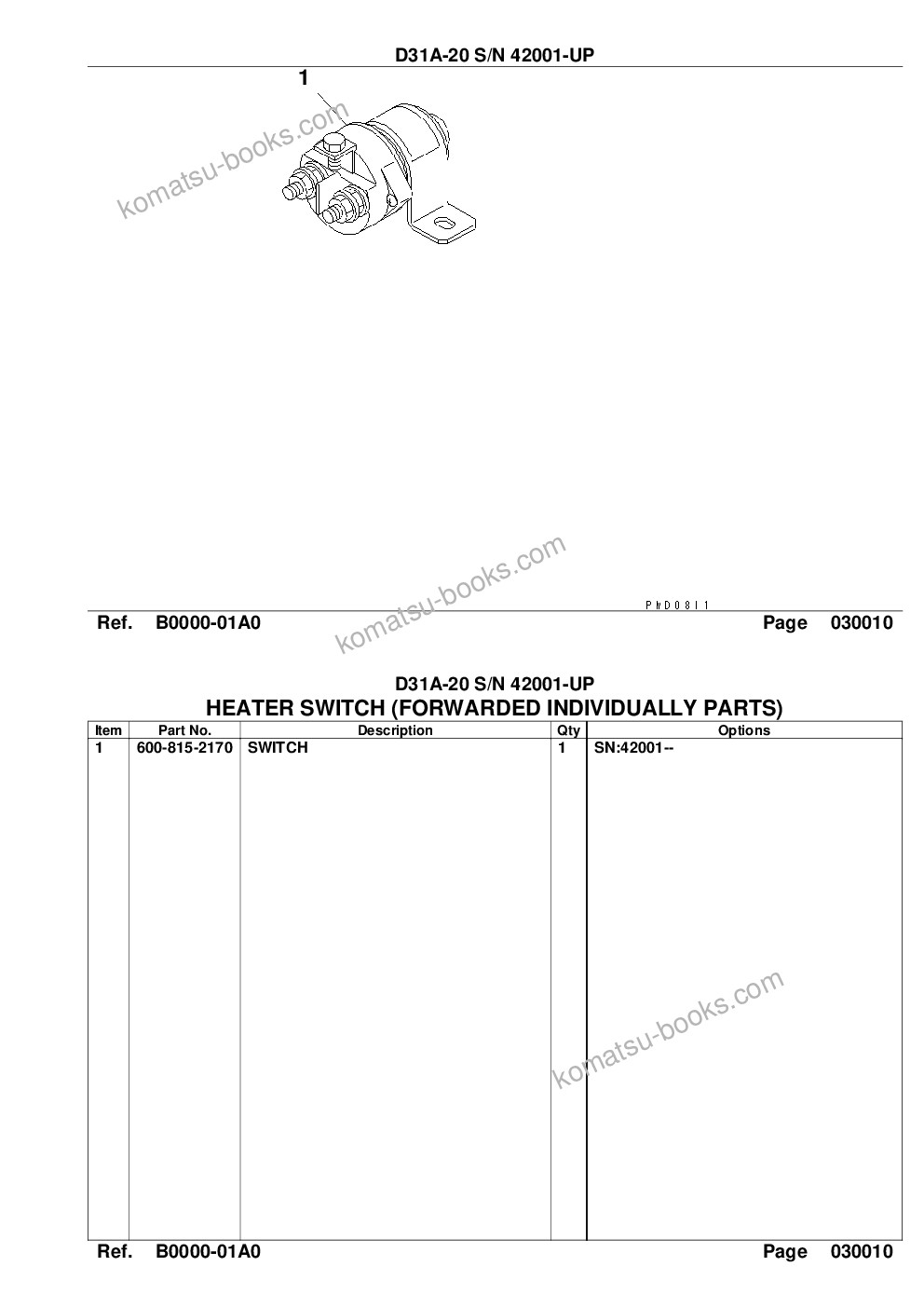 Komatsu d31a-20 s/n 42001-up Parts catalog cover Page 3
