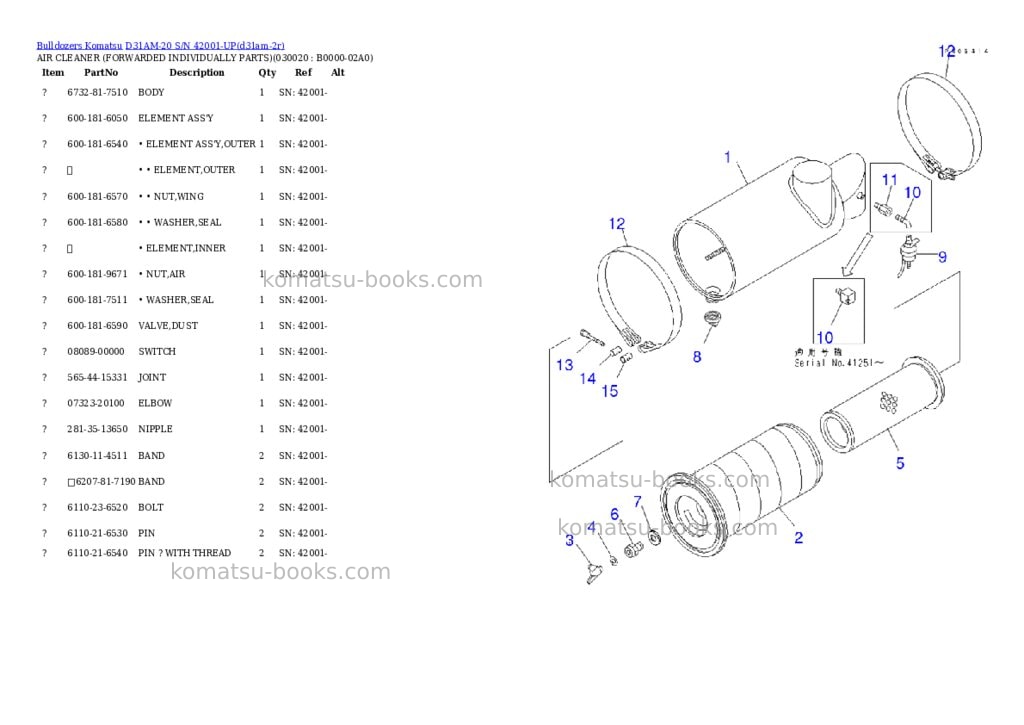 Komatsu d31am-20 s/n 42001-up Parts catalog cover