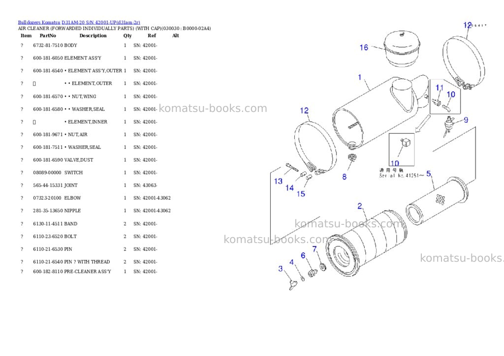 Komatsu d31am-20 s/n 42001-up Parts catalog cover Page 2