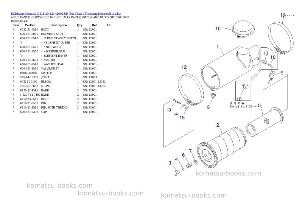Komatsu D31E-20 S/N 42001-UP (For China / Trimming Dozer) Parts catalog cover Page 2