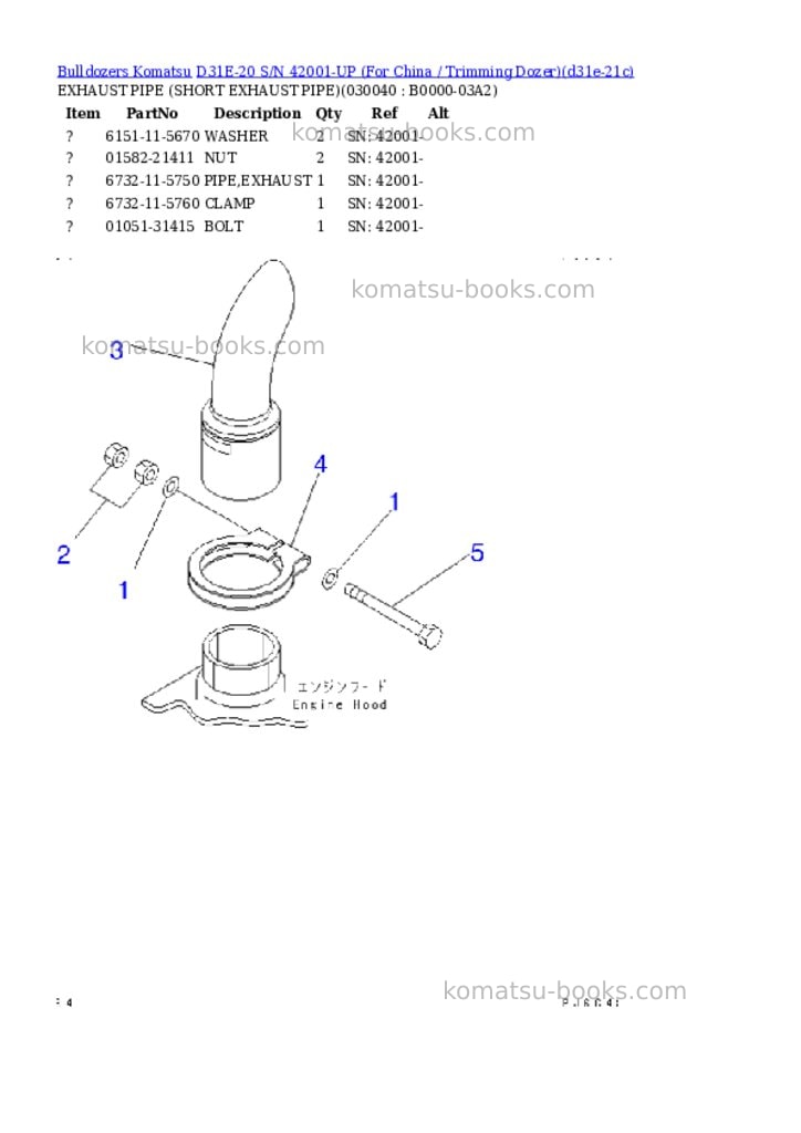 Komatsu D31E-20 S/N 42001-UP (For China / Trimming Dozer) Parts catalog cover Page 3