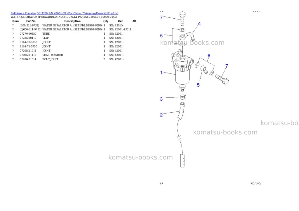 Komatsu D31E-20 S/N 42001-UP (For China / Trimming Dozer) Parts catalog cover Page 4