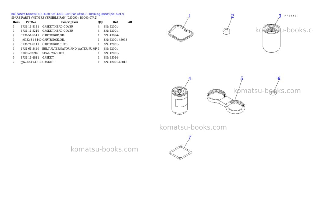 Komatsu D31E-20 S/N 42001-UP (For China / Trimming Dozer) Parts catalog cover Page 8
