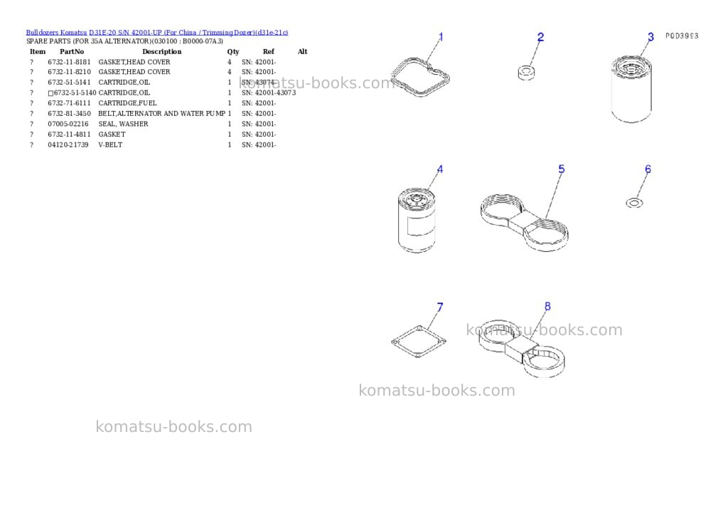 Komatsu D31E-20 S/N 42001-UP (For China / Trimming Dozer) Parts catalog cover Page 9