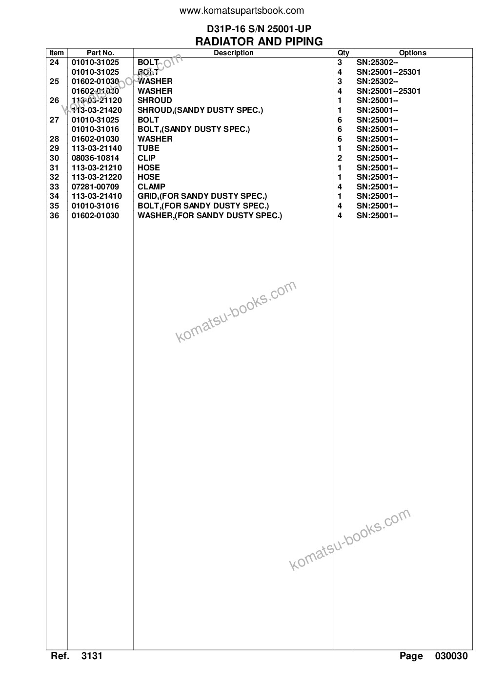 Komatsu d31p-16 s/n 25001-up Parts catalog cover Page 7