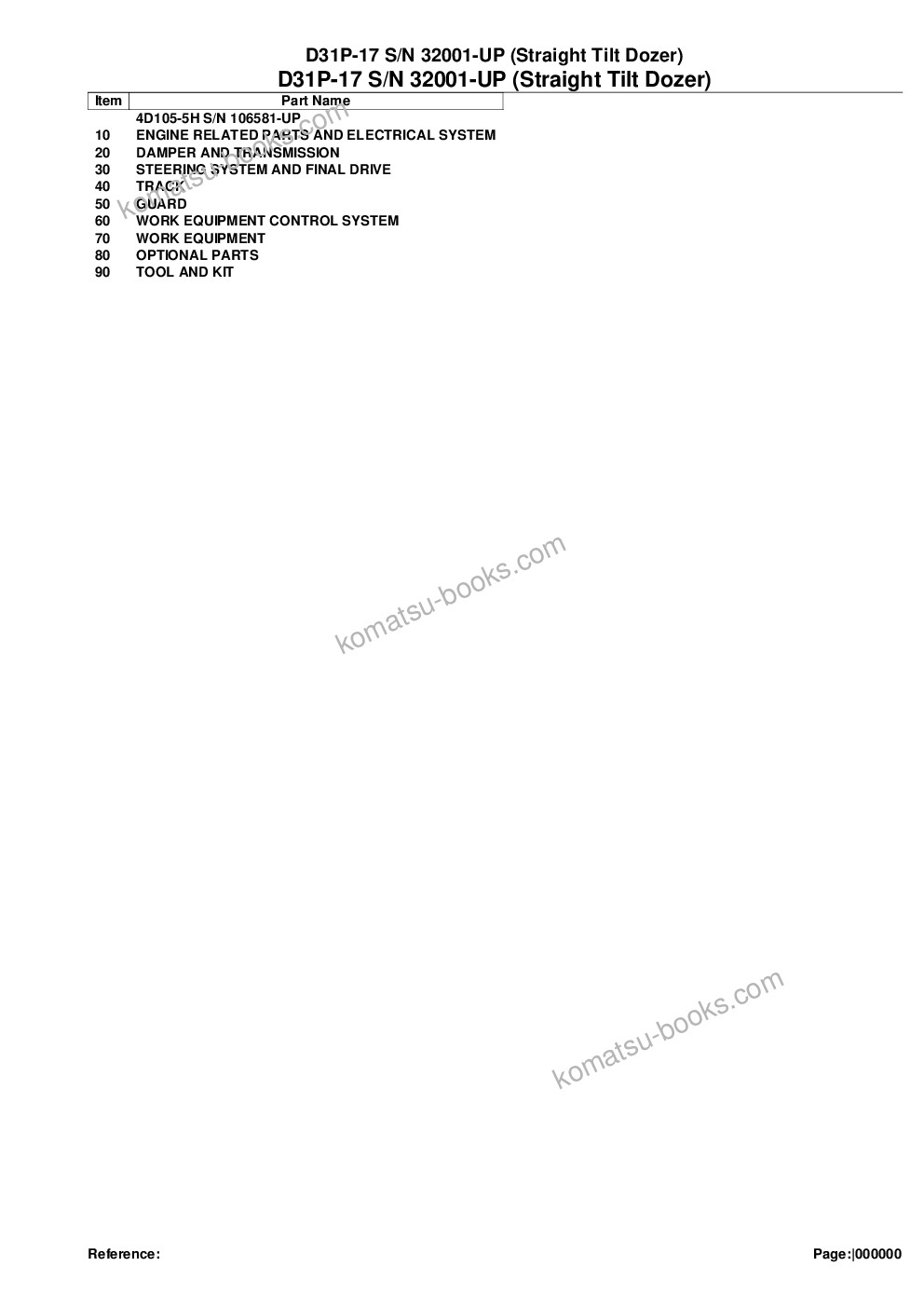 Komatsu d31p-17 s/n 32001-up straight tilt dozer Parts catalog cover