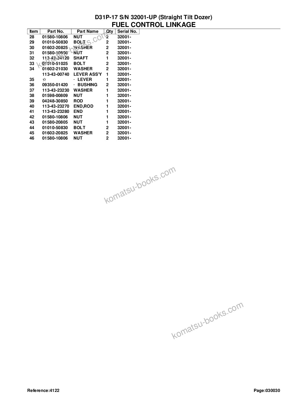 Komatsu d31p-17 s/n 32001-up straight tilt dozer Parts catalog cover Page 7