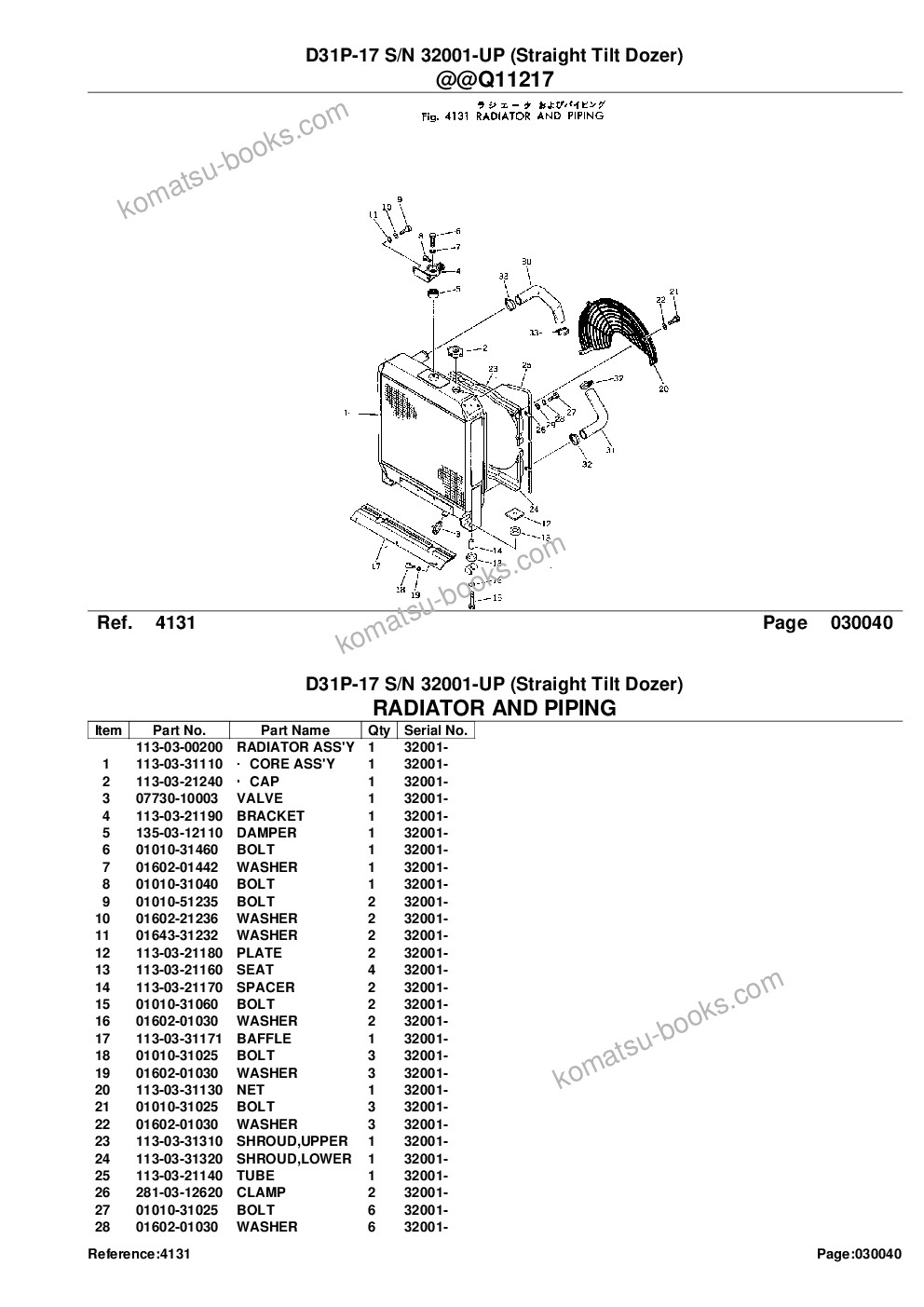 Komatsu d31p-17 s/n 32001-up straight tilt dozer Parts catalog cover Page 8