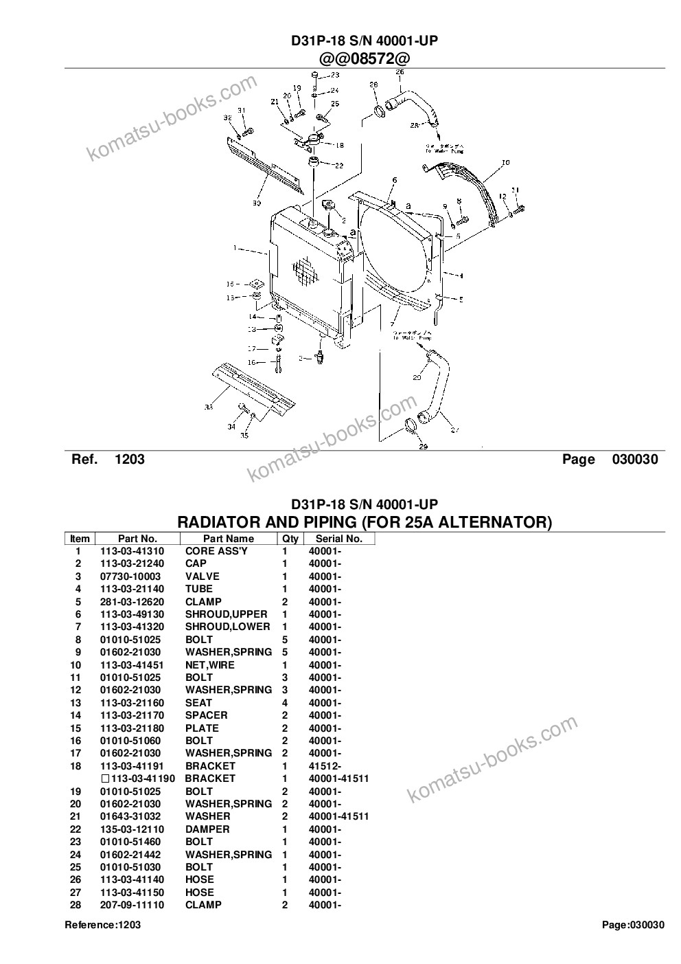 Komatsu d31p-18 s/n 40001-up 配件目录 封面 页 6