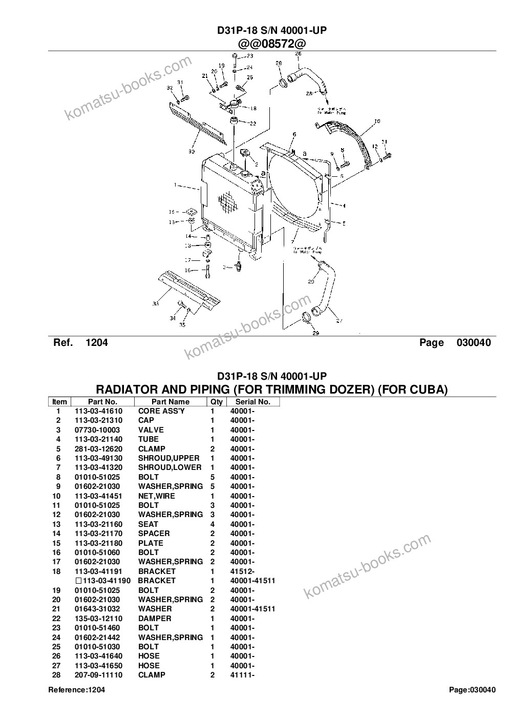 Komatsu d31p-18 s/n 40001-up 配件目录 封面 页 8