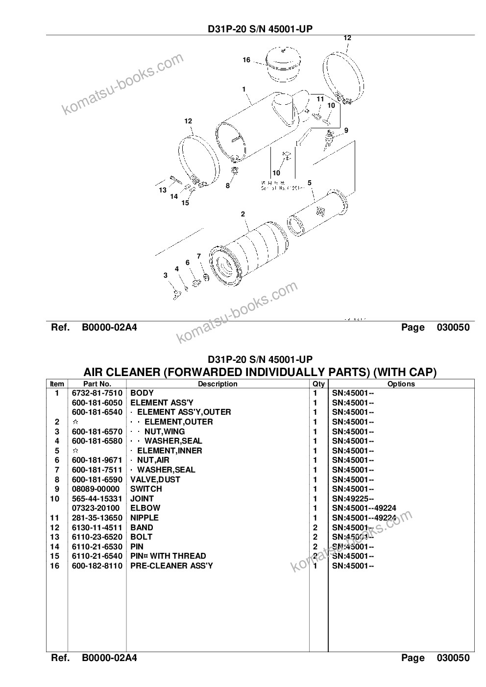 Komatsu d31p-20 s/n 45001-up Parts catalog cover Page 7