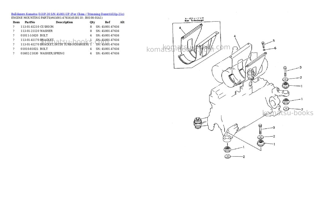 Komatsu D31P-20 S/N 45001-UP (For China / Trimming Dozer) Parts catalog cover Page 10