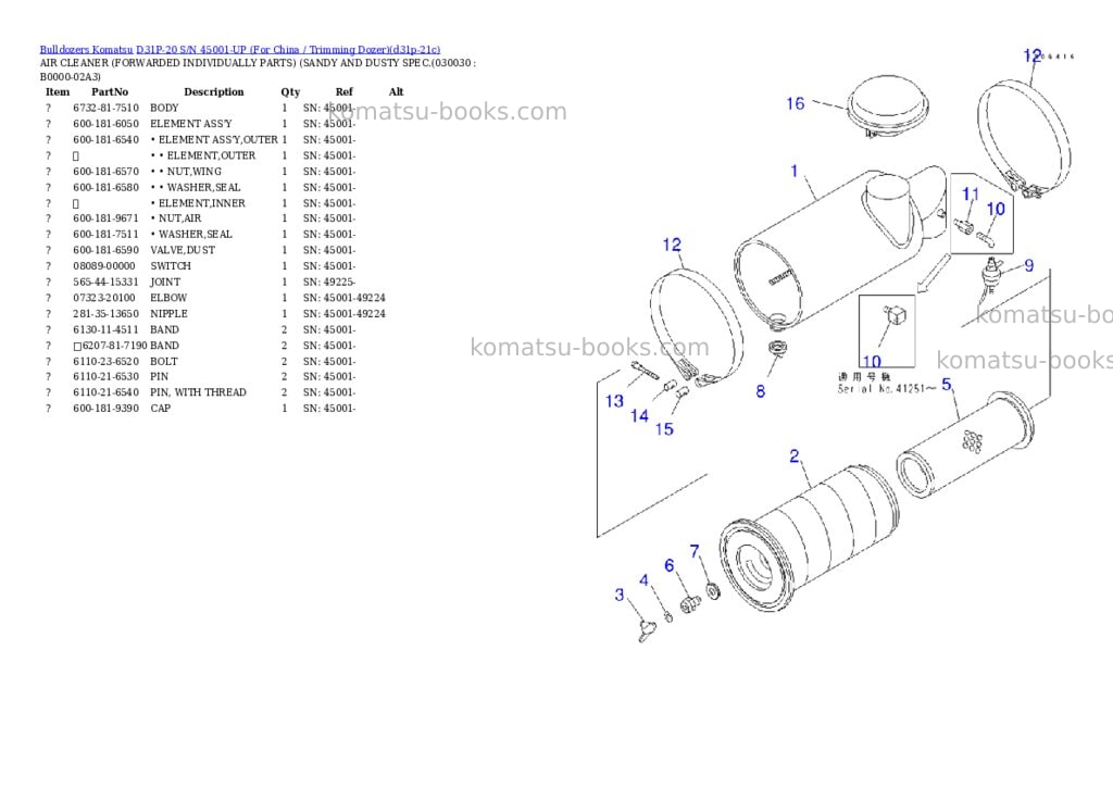 Komatsu D31P-20 S/N 45001-UP (For China / Trimming Dozer) Parts catalog cover Page 2