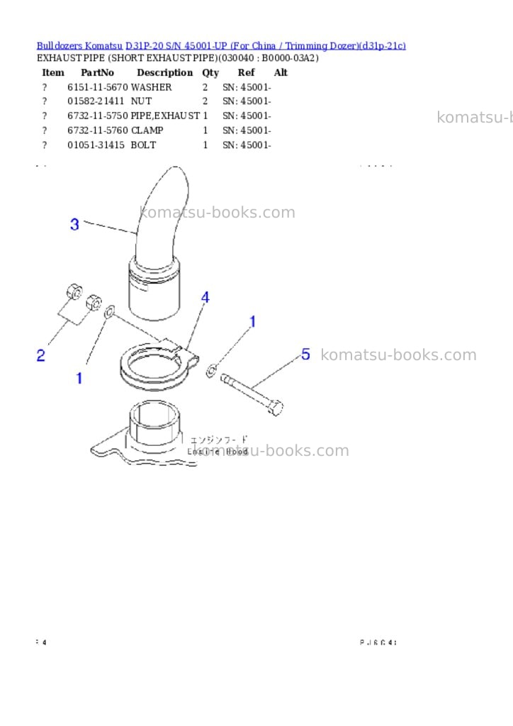 Komatsu D31P-20 S/N 45001-UP (For China / Trimming Dozer) Parts catalog cover Page 3