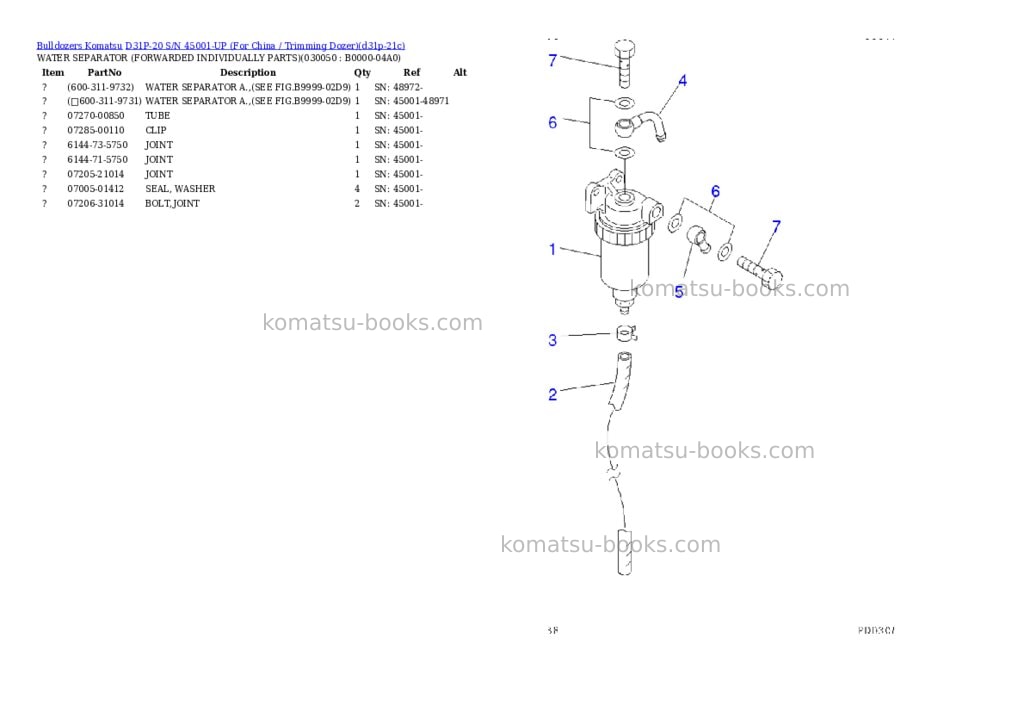 Komatsu D31P-20 S/N 45001-UP (For China / Trimming Dozer) Parts catalog cover Page 4