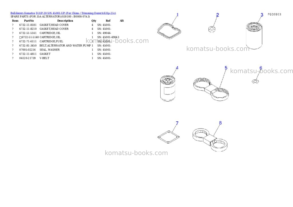 Komatsu D31P-20 S/N 45001-UP (For China / Trimming Dozer) Parts catalog cover Page 9
