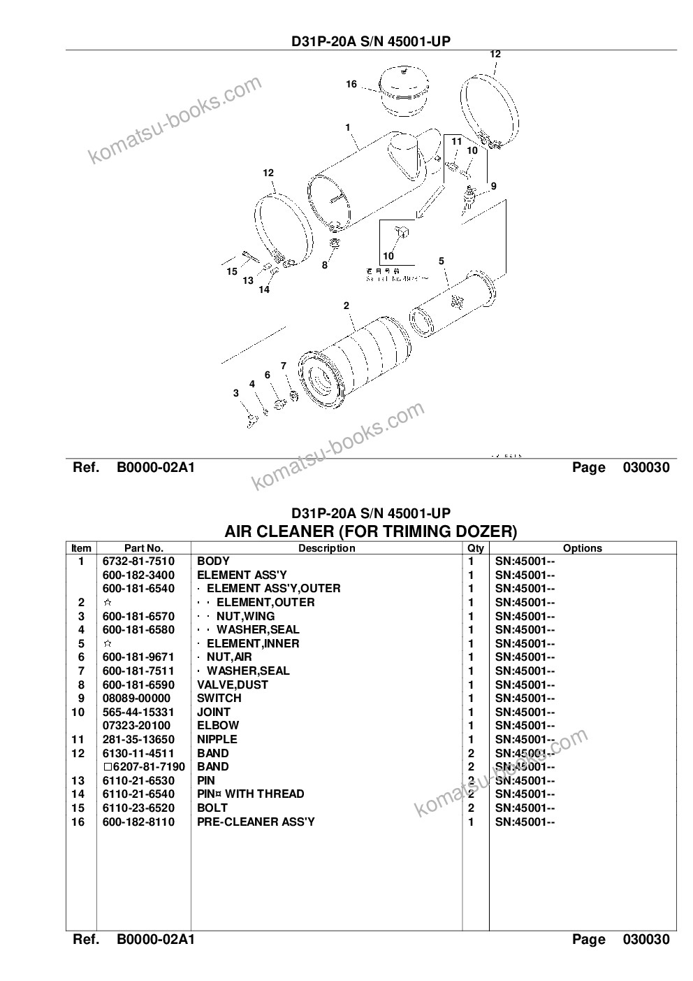 Komatsu d31p-20a s/n 45001-up power angle tilt dozer Parts catalog cover Page 5