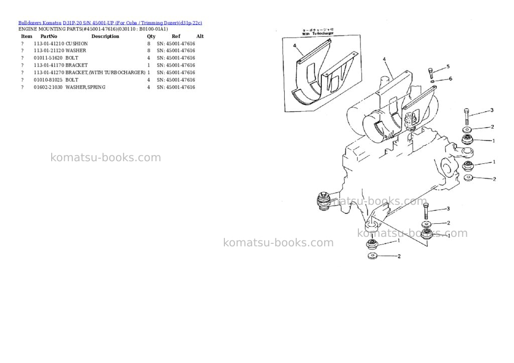 Komatsu D31P-20 S/N 45001-UP (For Cuba / Trimming Dozer) Parts catalog cover Page 10