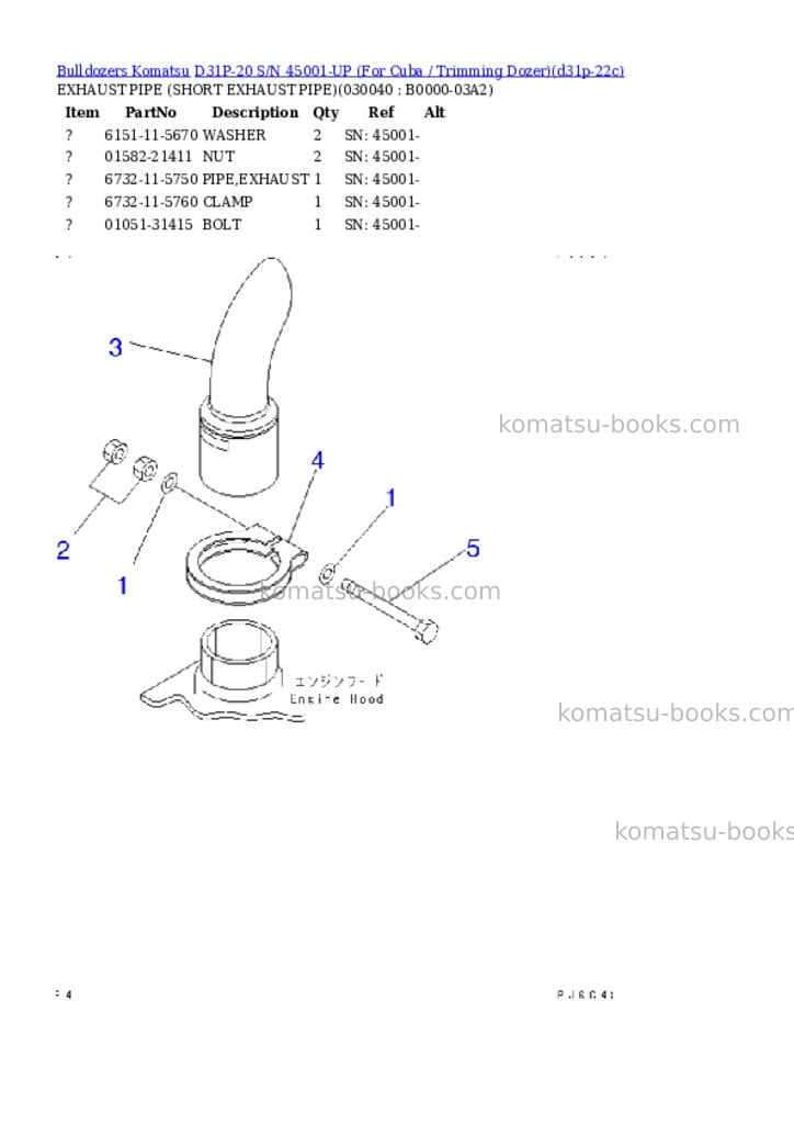 Komatsu D31P-20 S/N 45001-UP (For Cuba / Trimming Dozer) Parts catalog cover Page 3
