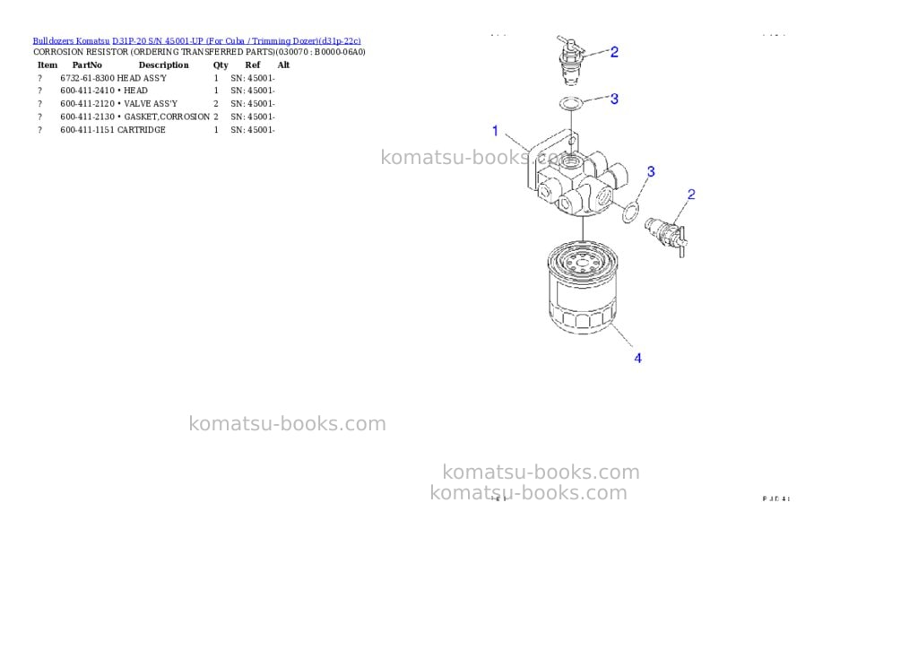 Komatsu D31P-20 S/N 45001-UP (For Cuba / Trimming Dozer) Parts catalog cover Page 6