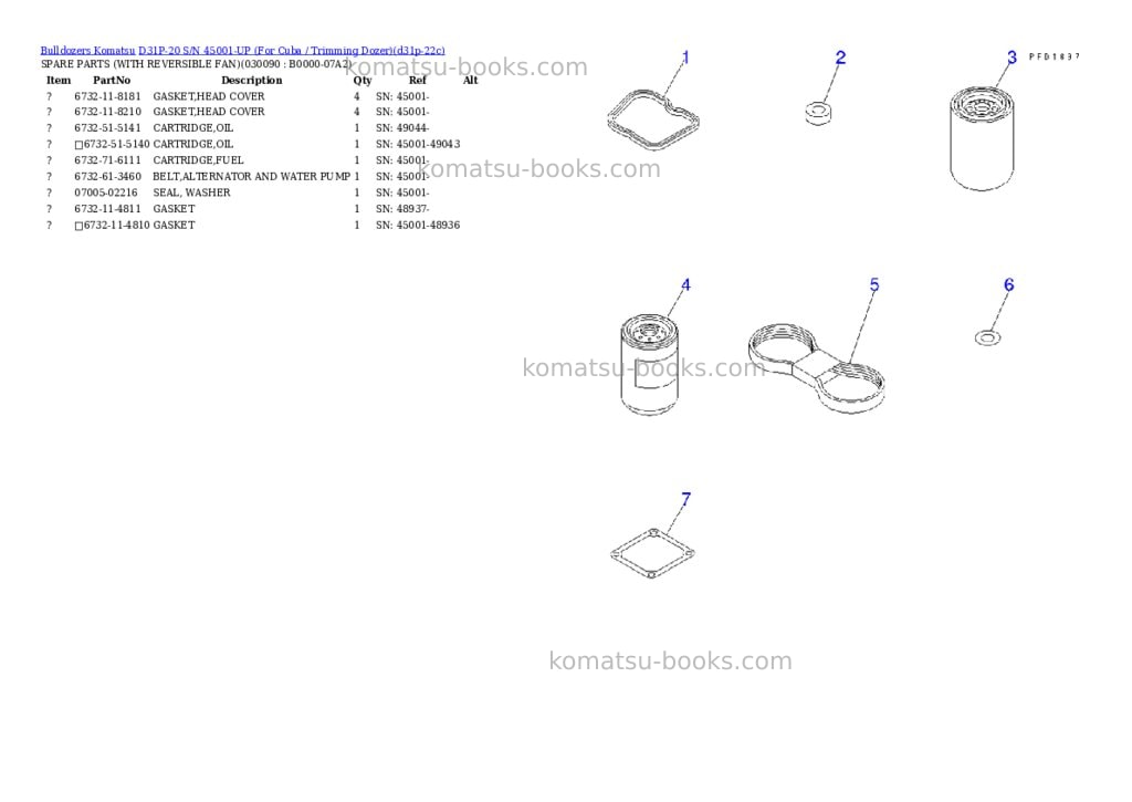 Komatsu D31P-20 S/N 45001-UP (For Cuba / Trimming Dozer) Parts catalog cover Page 8