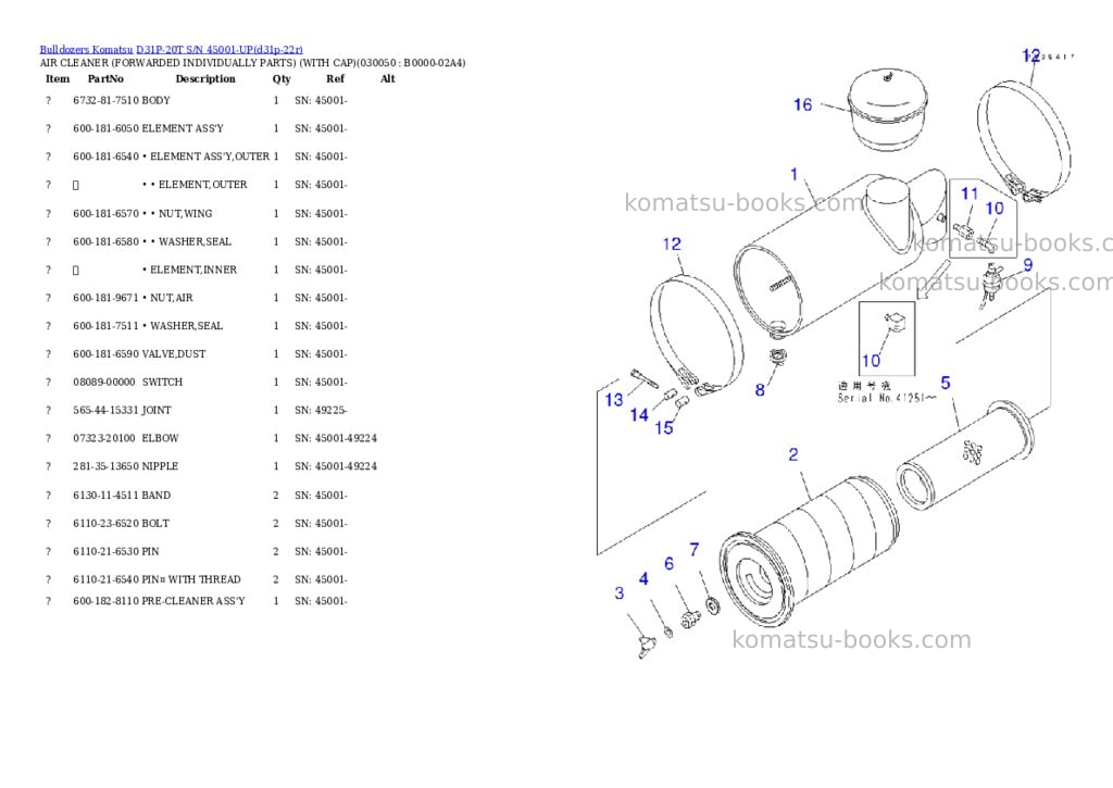 Komatsu d31p-20t s/n 45001-up Parts catalog cover Page 4