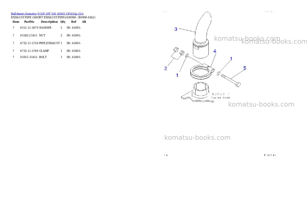 Komatsu d31p-20t s/n 45001-up Parts catalog cover Page 5