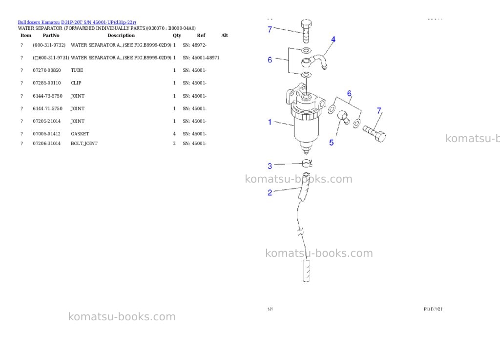 Komatsu d31p-20t s/n 45001-up Parts catalog cover Page 6