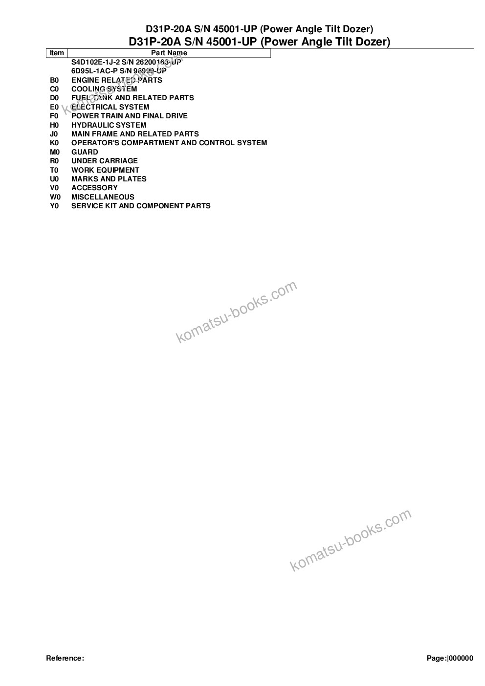 Komatsu D31P-20A S/N 45001-UP (Power Angle Tilt Dozer) Parts catalog cover