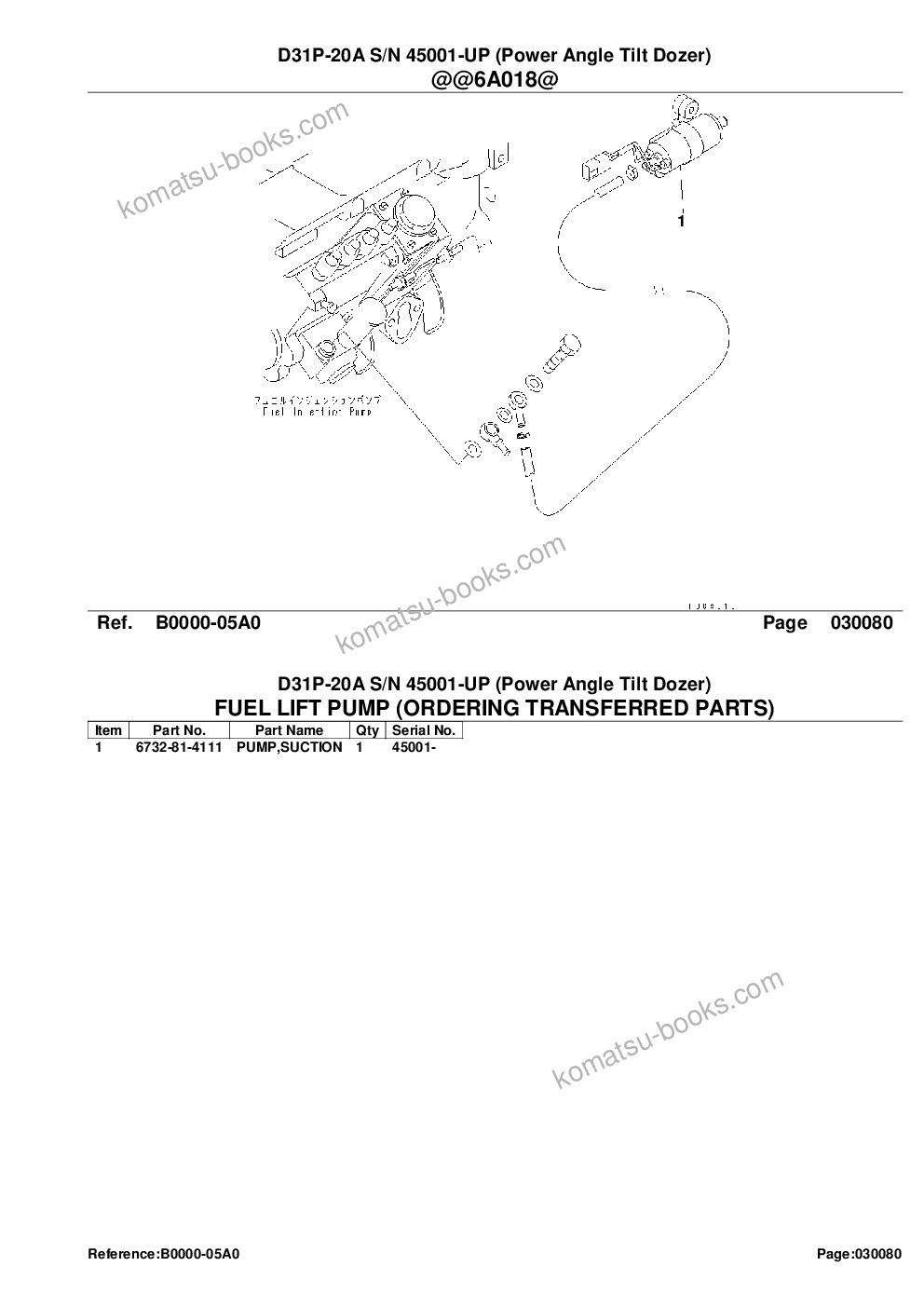 Komatsu D31P-20A S/N 45001-UP (Power Angle Tilt Dozer) Parts catalog cover Page 10