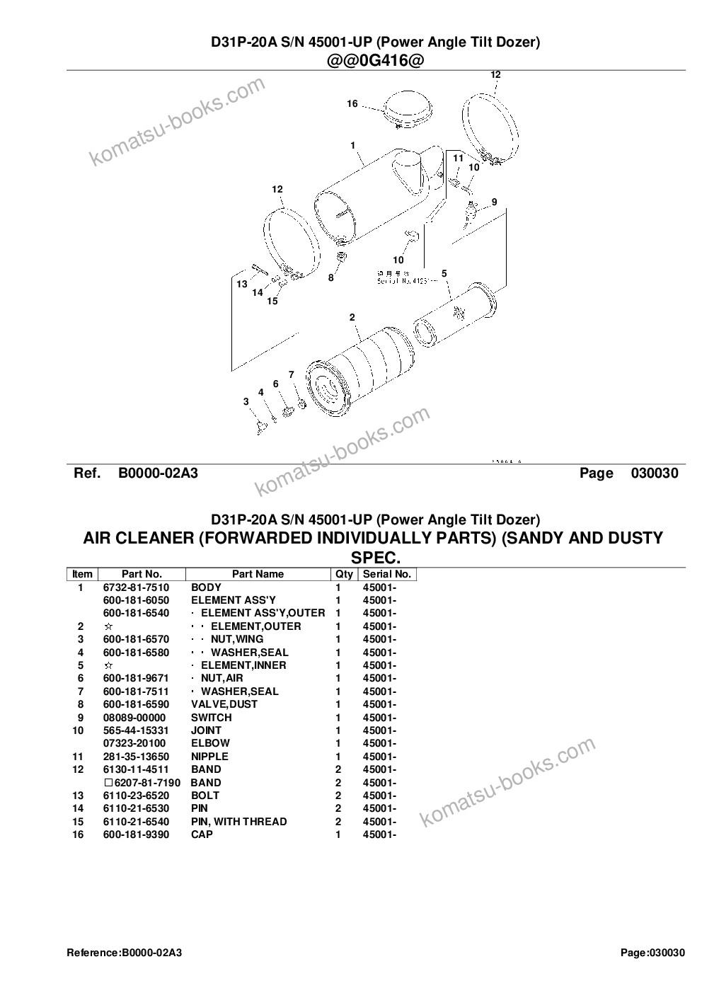 Komatsu D31P-20A S/N 45001-UP (Power Angle Tilt Dozer) Parts catalog cover Page 5
