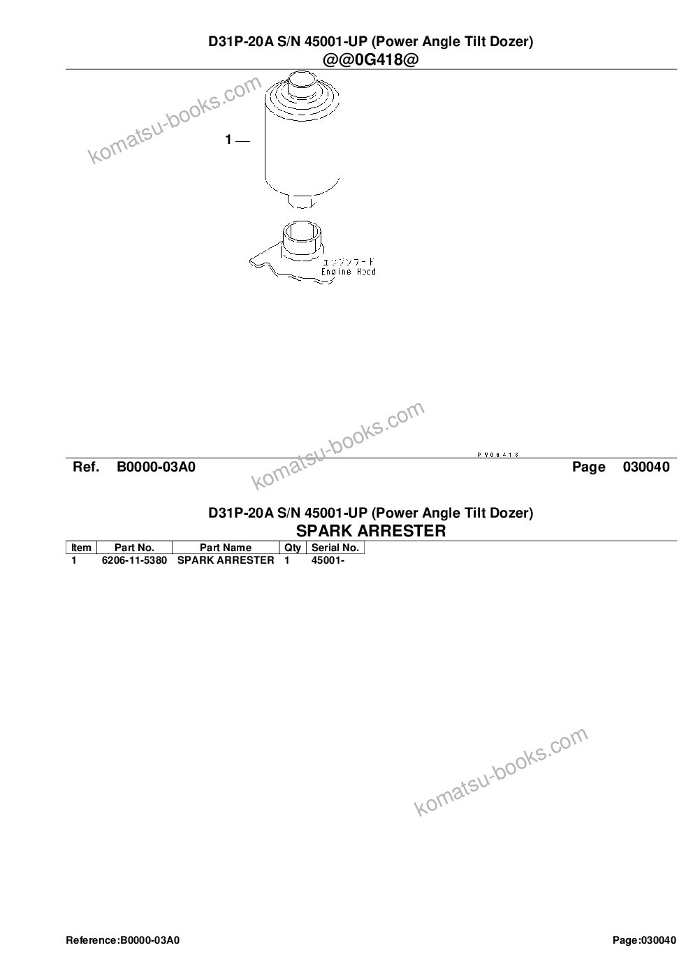 Komatsu D31P-20A S/N 45001-UP (Power Angle Tilt Dozer) Parts catalog cover Page 6