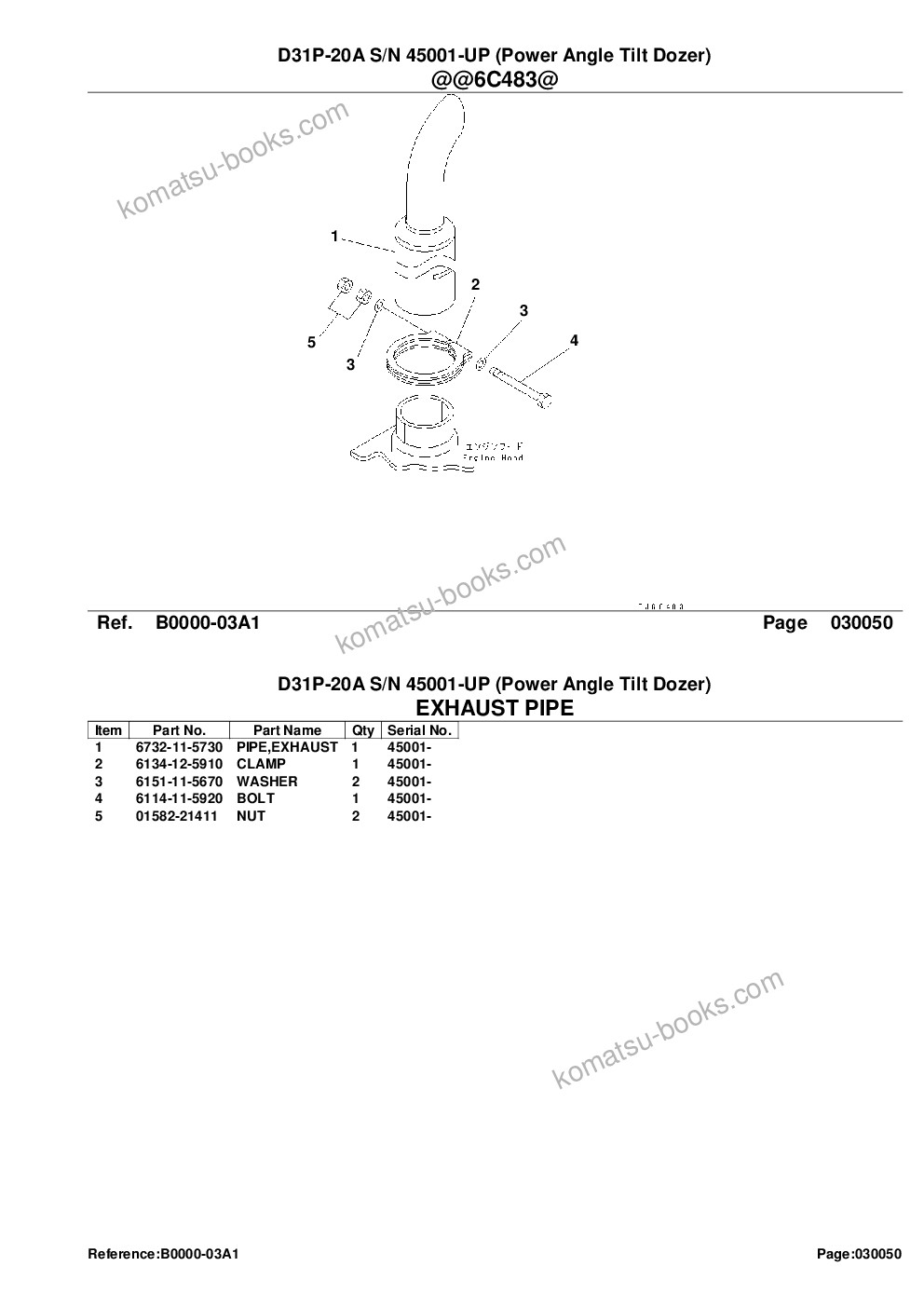 Komatsu D31P-20A S/N 45001-UP (Power Angle Tilt Dozer) Parts catalog cover Page 7