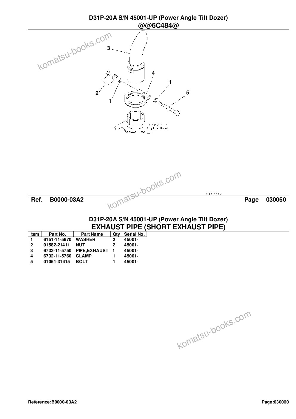 Komatsu D31P-20A S/N 45001-UP (Power Angle Tilt Dozer) Parts catalog cover Page 8