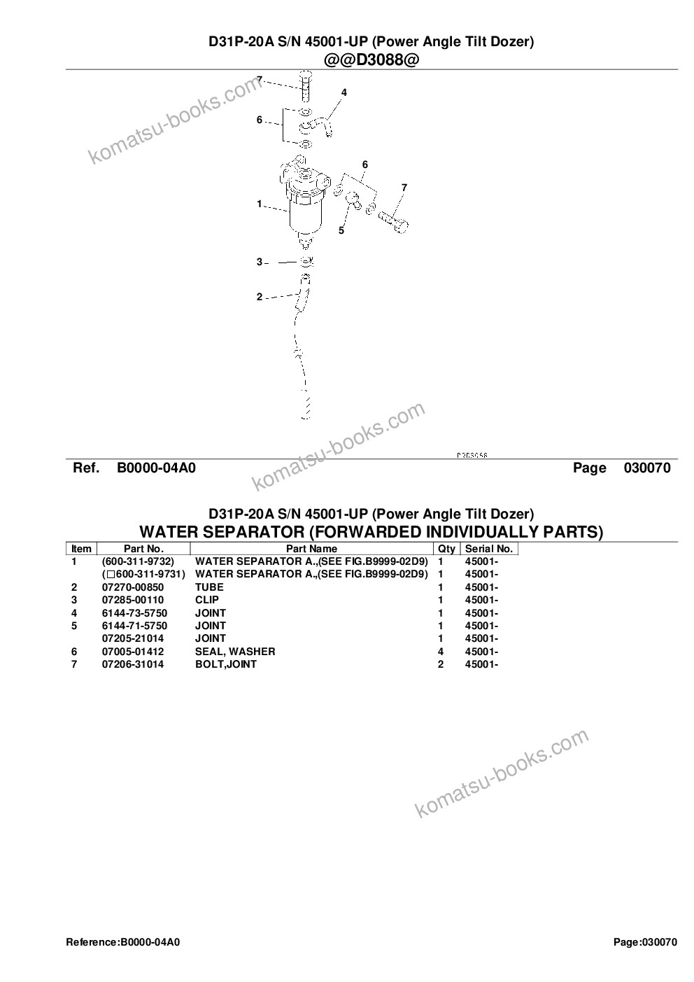 Komatsu D31P-20A S/N 45001-UP (Power Angle Tilt Dozer) Parts catalog cover Page 9