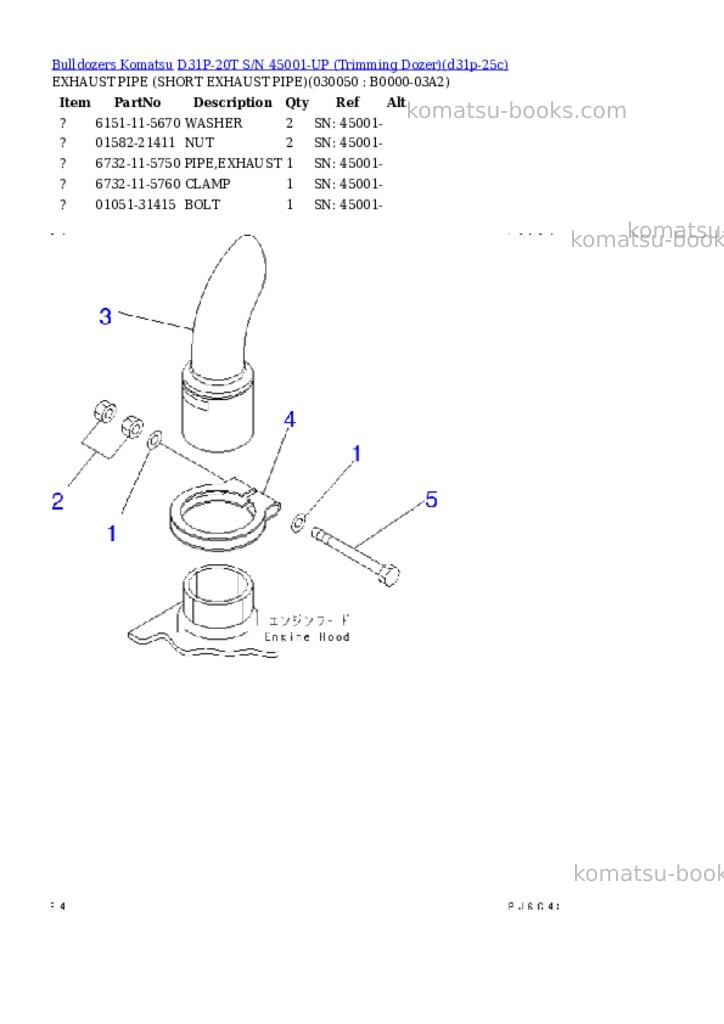 Komatsu D31P-20T S/N 45001-UP (Trimming Dozer) Parts catalog cover Page 4