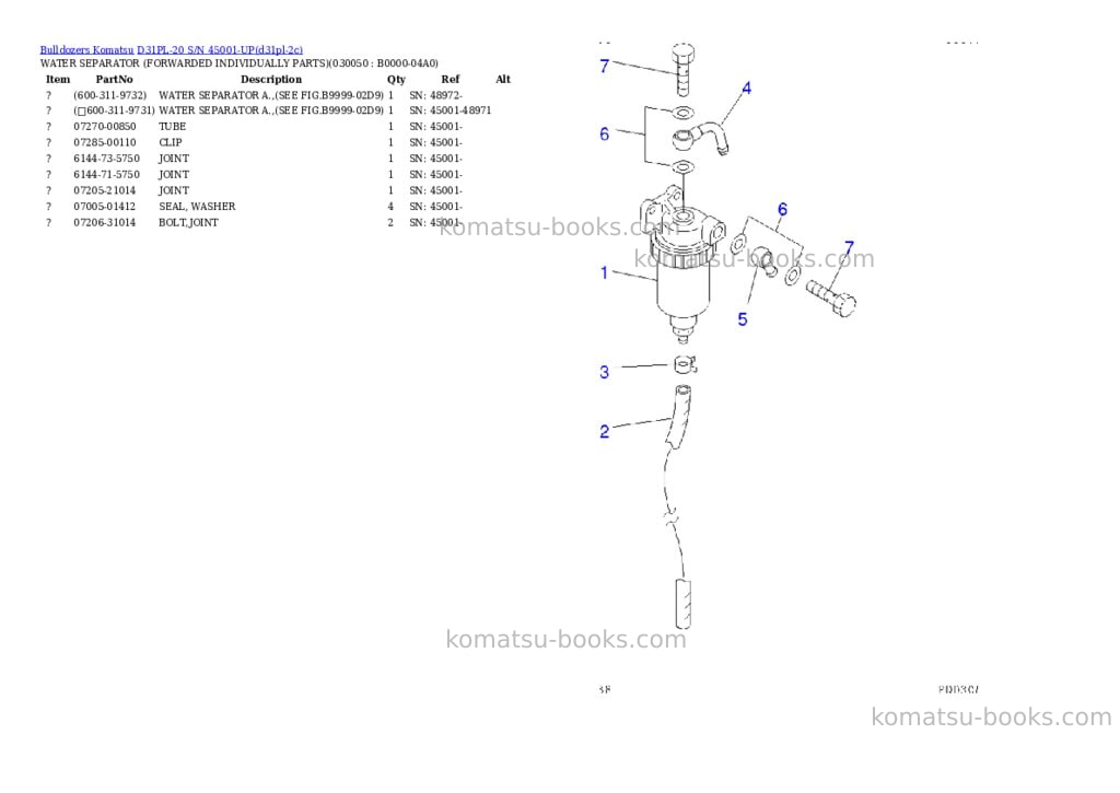 Komatsu D31PL-20 S/N 45001-UP Parts catalog cover Page 2 Komatsu D31PL-20 S/N 45001-UP Parts catalog cover Page 2