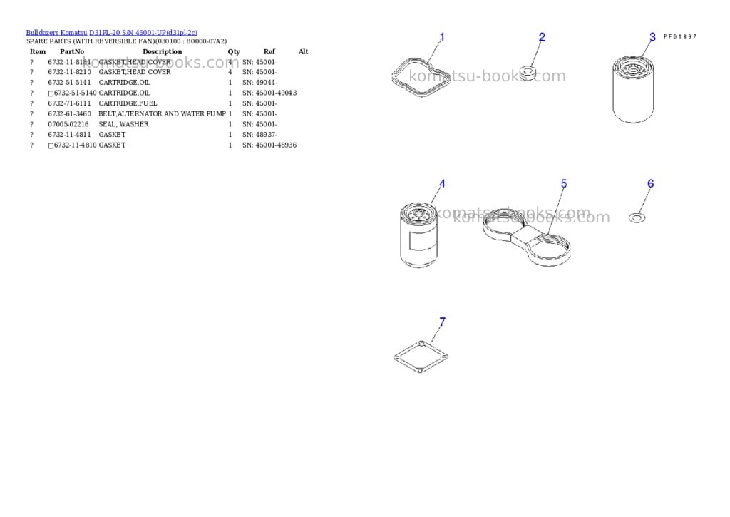 Komatsu D31PL-20 S/N 45001-UP Parts catalog cover Page 7 Komatsu D31PL-20 S/N 45001-UP Parts catalog cover Page 7