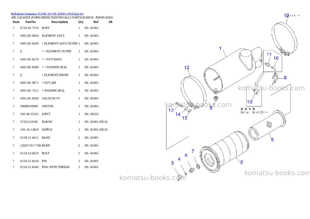 Komatsu d31pl-20 s/n 45001-up Parts catalog cover