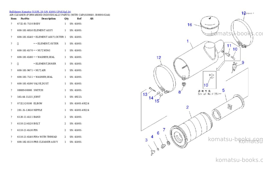 Komatsu d31pl-20 s/n 45001-up Parts catalog cover Page 3